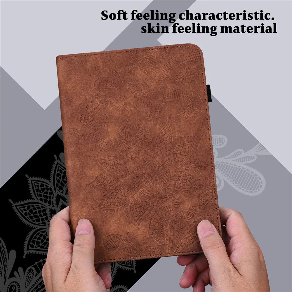 For Lenovo Tab P11 Pro Gen 2 Flower Imprinting PU Leather Tablet Case Drop-proof Wallet Stand Cover - Brown - 7