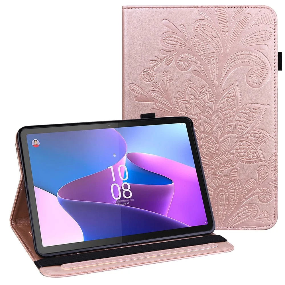 For Lenovo Tab P11 Gen 2 Flower Imprinting Drop-proof Tablet Cover PU Leather Wallet Case with Stand - Rose Gold - 1
