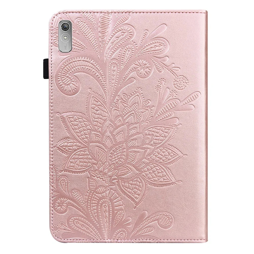 For Lenovo Tab P11 Gen 2 Flower Imprinting Drop-proof Tablet Cover PU Leather Wallet Case with Stand - Rose Gold - 3