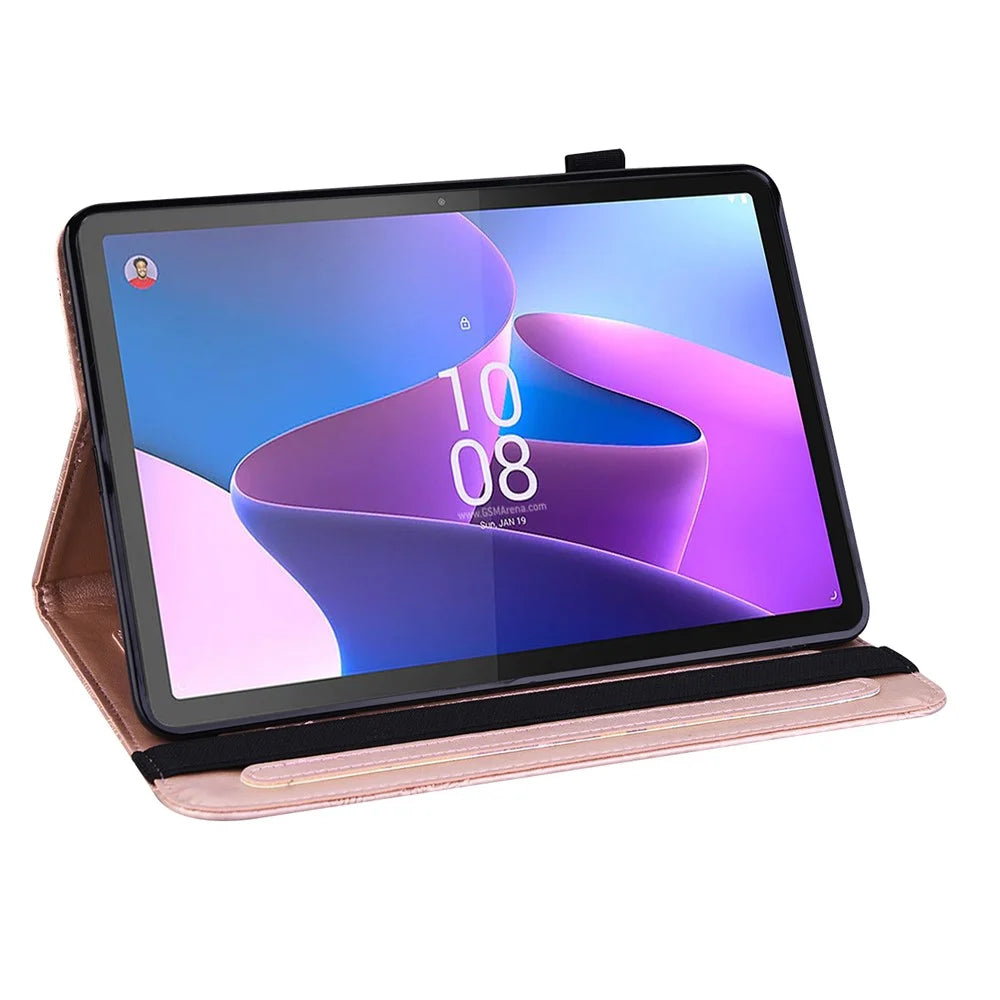 For Lenovo Tab P11 Gen 2 Flower Imprinting Drop-proof Tablet Cover PU Leather Wallet Case with Stand - Rose Gold - 5
