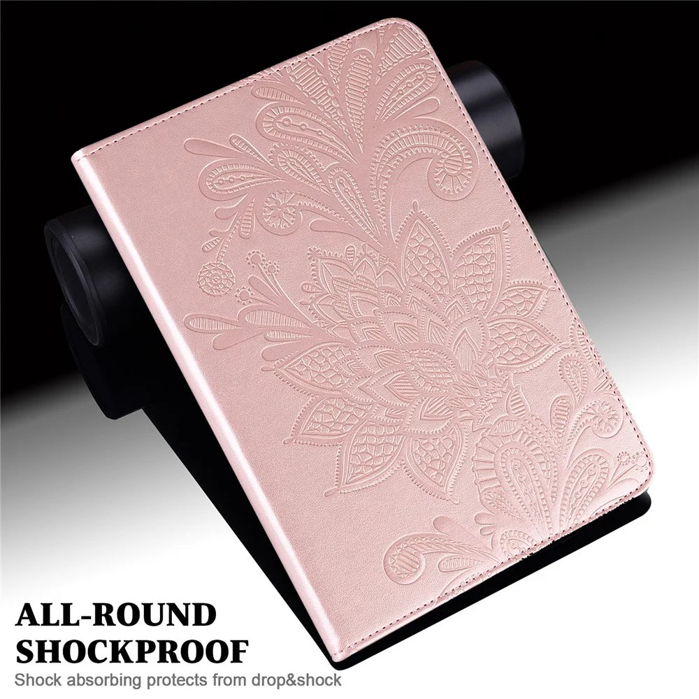 For Lenovo Tab P11 Gen 2 Flower Imprinting Drop-proof Tablet Cover PU Leather Wallet Case with Stand - Rose Gold - 6