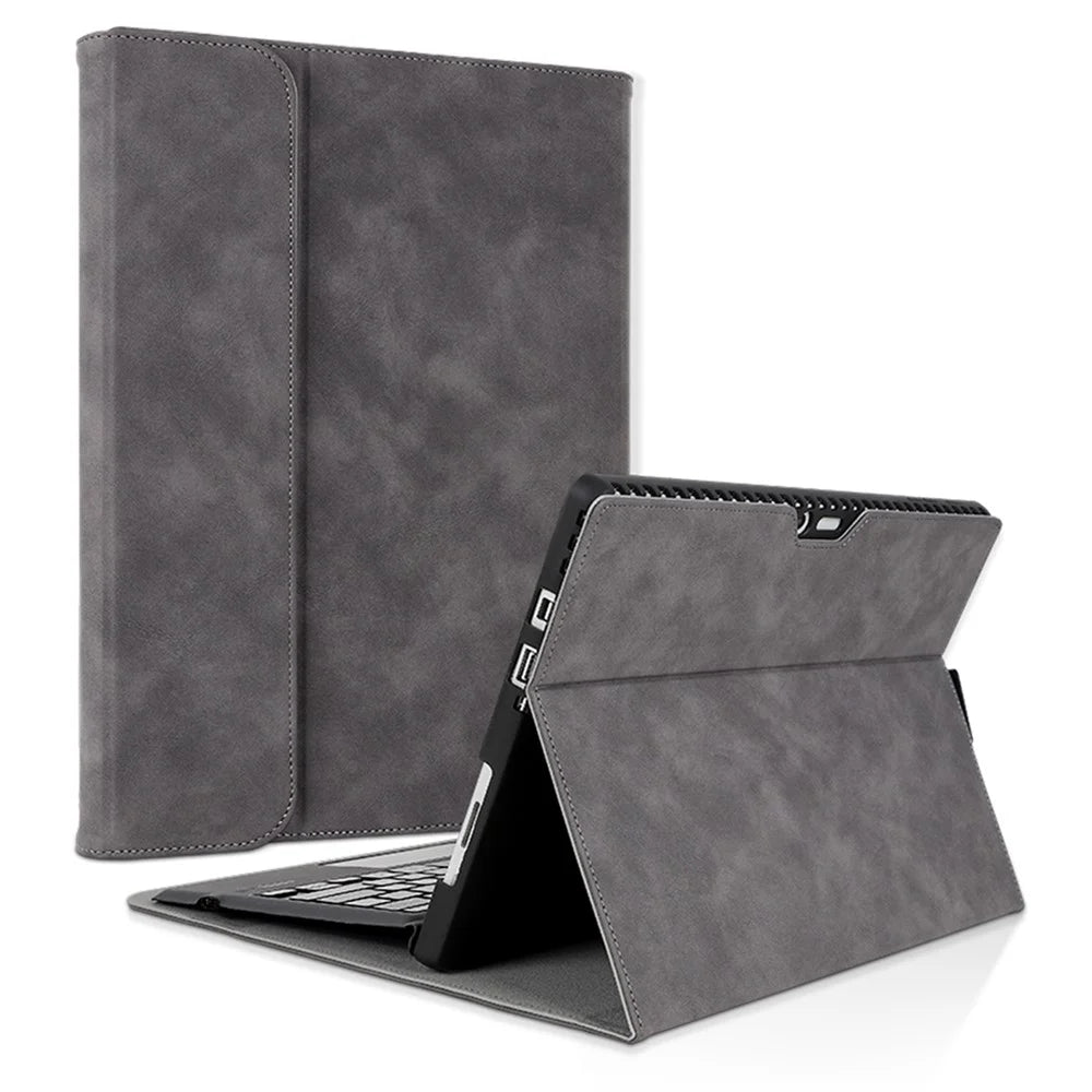 For Microsoft Surface Pro 9 PU Leather Keyboard Case Adjustable Stand Anti-drop Tablet Cover - Grey - 1