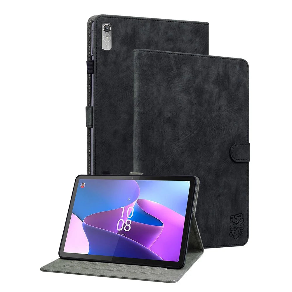 For Lenovo Tab P11 Gen 2 PU Leather Case Cute Tiger Pattern Stand Tablet Protective Sleeve Smart Cover - Black - 1