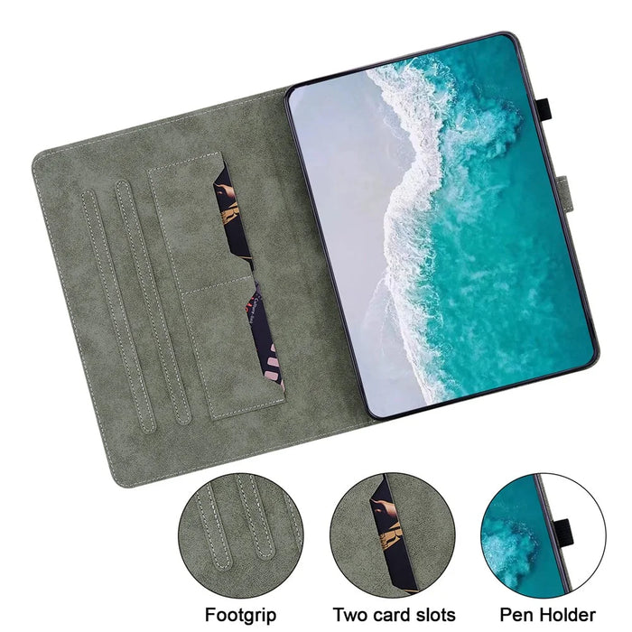 For Lenovo Tab P11 Gen 2 PU Leather Case Cute Tiger Pattern Stand Tablet Protective Sleeve Smart Cover - Black - 7