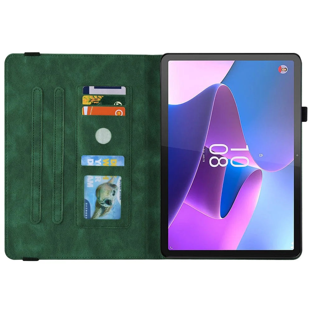 For Lenovo Tab P11 Gen 2 Shockproof Case Butterfly Flower Imprinted Leather Cover with Card Slot - Green - 2