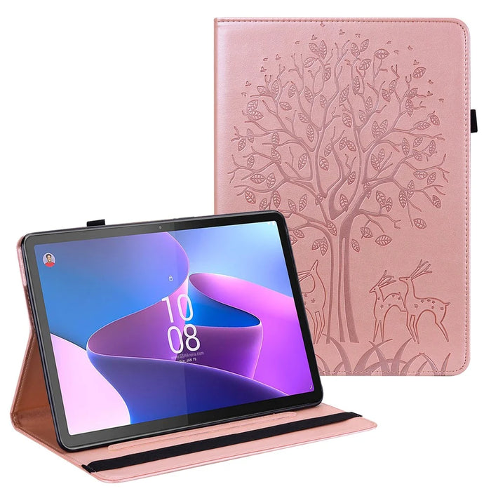 PU Leather Case for Lenovo Tab P11 Gen 2 Protective Cover Tree Deer Imprinted Stand Case with Card Slots - Rose Gold - 1