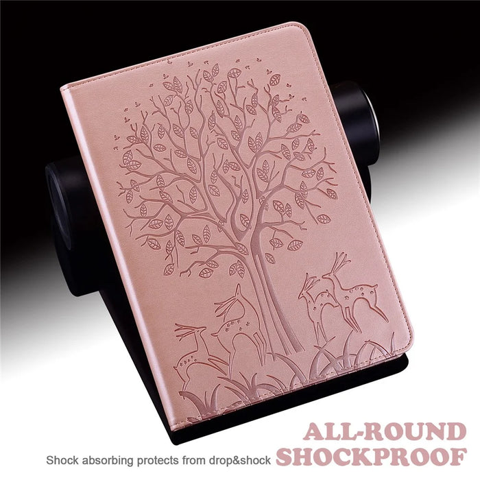 PU Leather Case for Lenovo Tab P11 Gen 2 Protective Cover Tree Deer Imprinted Stand Case with Card Slots - Rose Gold - 5