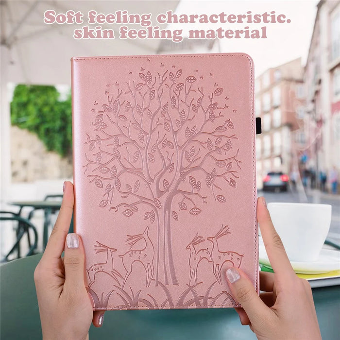 PU Leather Case for Lenovo Tab P11 Gen 2 Protective Cover Tree Deer Imprinted Stand Case with Card Slots - Rose Gold - 6