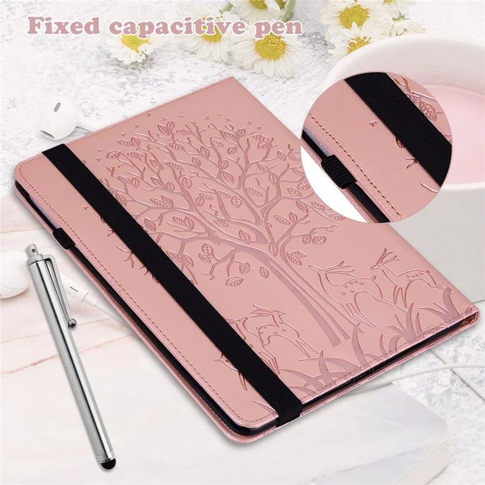 PU Leather Case for Lenovo Tab P11 Gen 2 Protective Cover Tree Deer Imprinted Stand Case with Card Slots - Rose Gold - 7