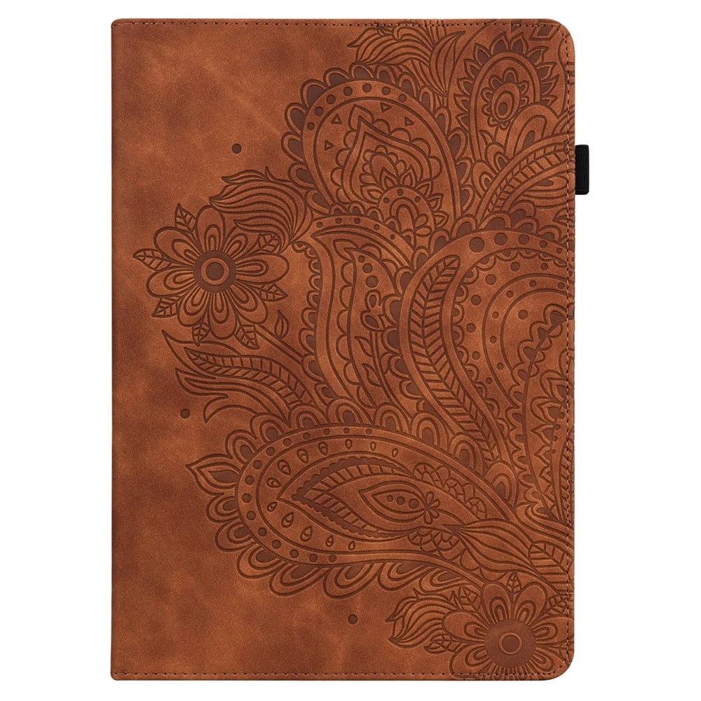 For Samsung Galaxy Tab S5e SM-T720 PU Leather Stand Tablet Case Flower Imprinting Card Holder Protection Cover - Brown - 2