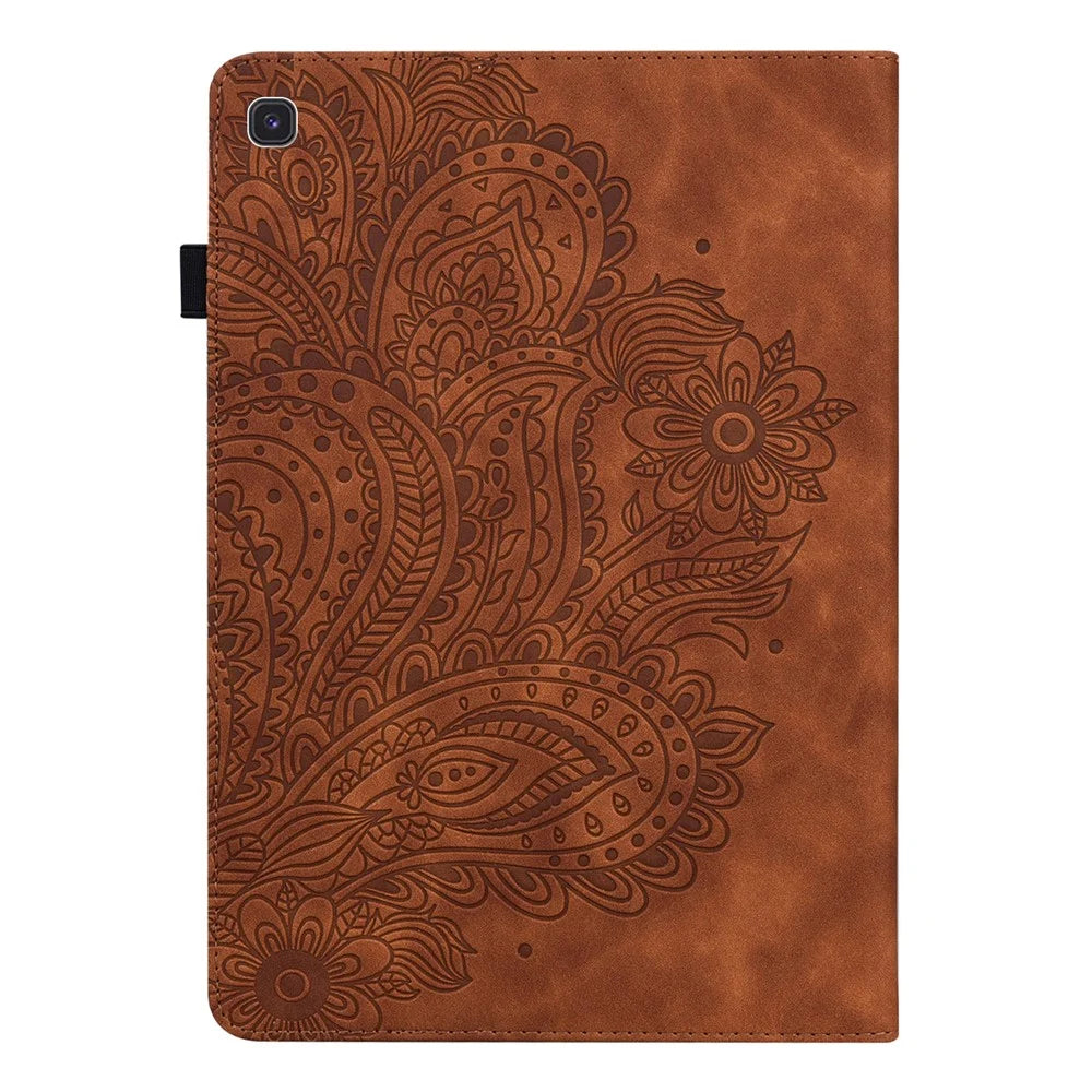 For Samsung Galaxy Tab S5e SM-T720 PU Leather Stand Tablet Case Flower Imprinting Card Holder Protection Cover - Brown - 3
