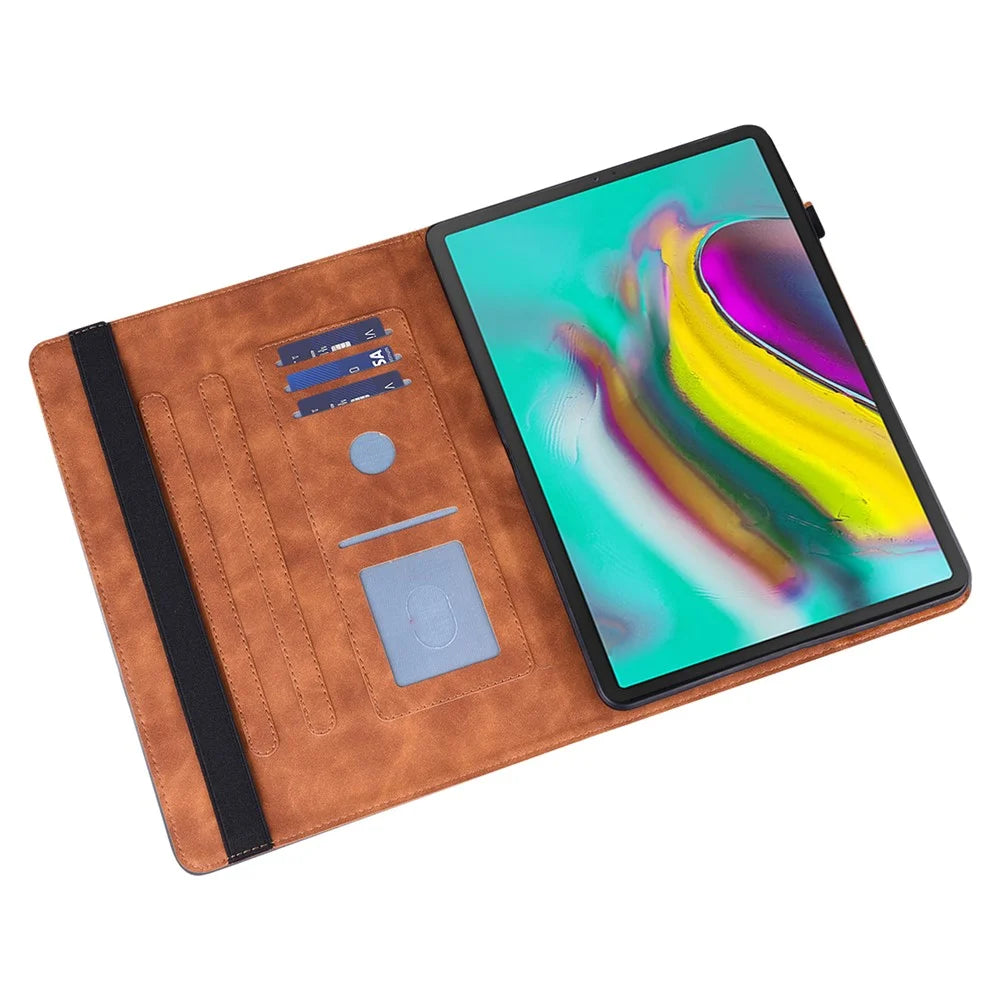 For Samsung Galaxy Tab S5e SM-T720 PU Leather Stand Tablet Case Flower Imprinting Card Holder Protection Cover - Brown - 5