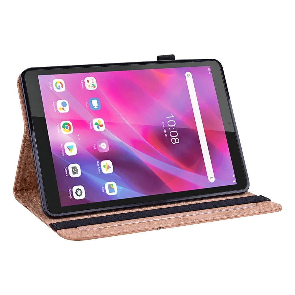 For Lenovo Tab M8 (4th Gen) 2024 TB-301XU / M8 (4th Gen) 2023 TB-300FU Line Imprinted Leather Drop-Proof Tablet Cover Stand with Card Slots - Brown - 2