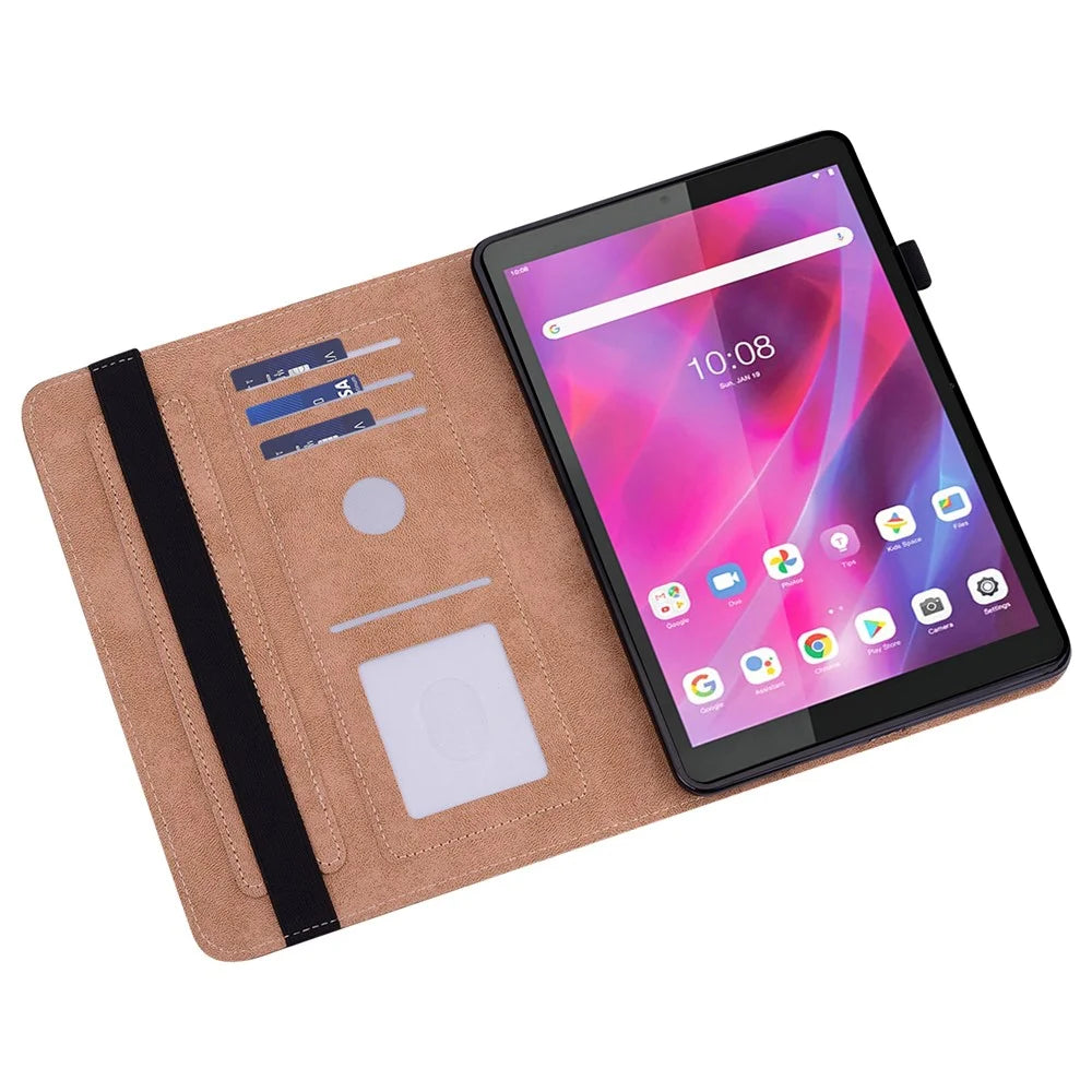 For Lenovo Tab M8 (4th Gen) 2024 TB-301XU / M8 (4th Gen) 2023 TB-300FU Line Imprinted Leather Drop-Proof Tablet Cover Stand with Card Slots - Brown - 3