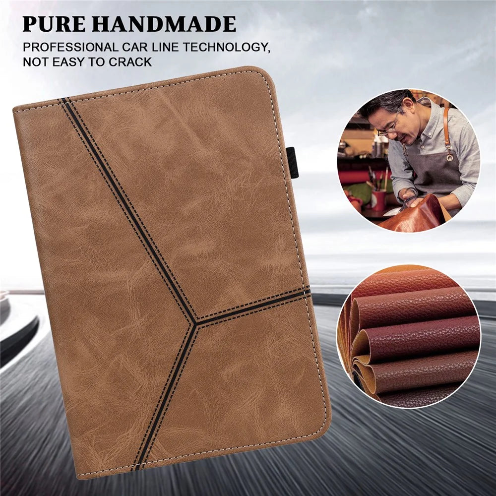 For Lenovo Tab M8 (4th Gen) 2024 TB-301XU / M8 (4th Gen) 2023 TB-300FU Line Imprinted Leather Drop-Proof Tablet Cover Stand with Card Slots - Brown - 4