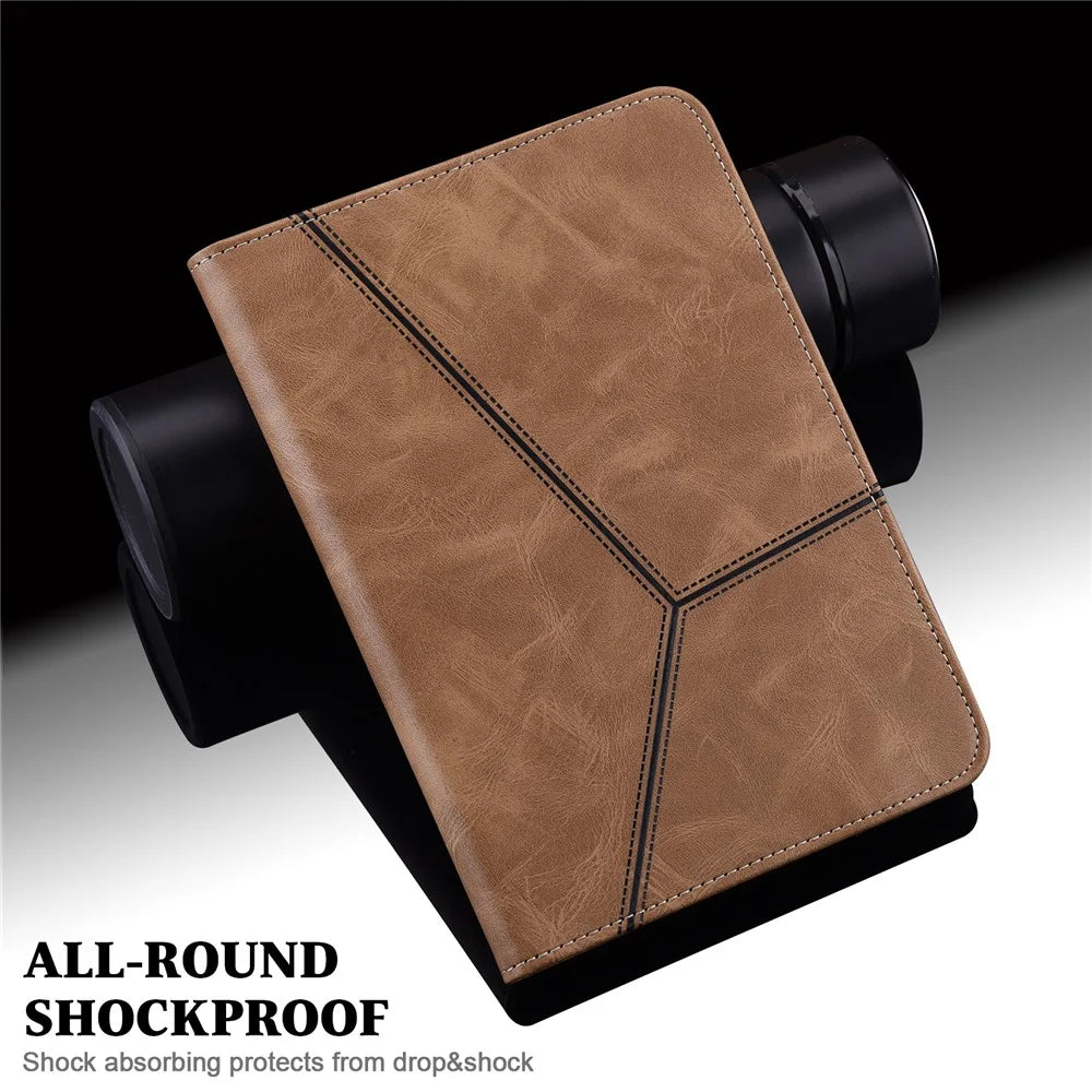 For Lenovo Tab M8 (4th Gen) 2024 TB-301XU / M8 (4th Gen) 2023 TB-300FU Line Imprinted Leather Drop-Proof Tablet Cover Stand with Card Slots - Brown - 5