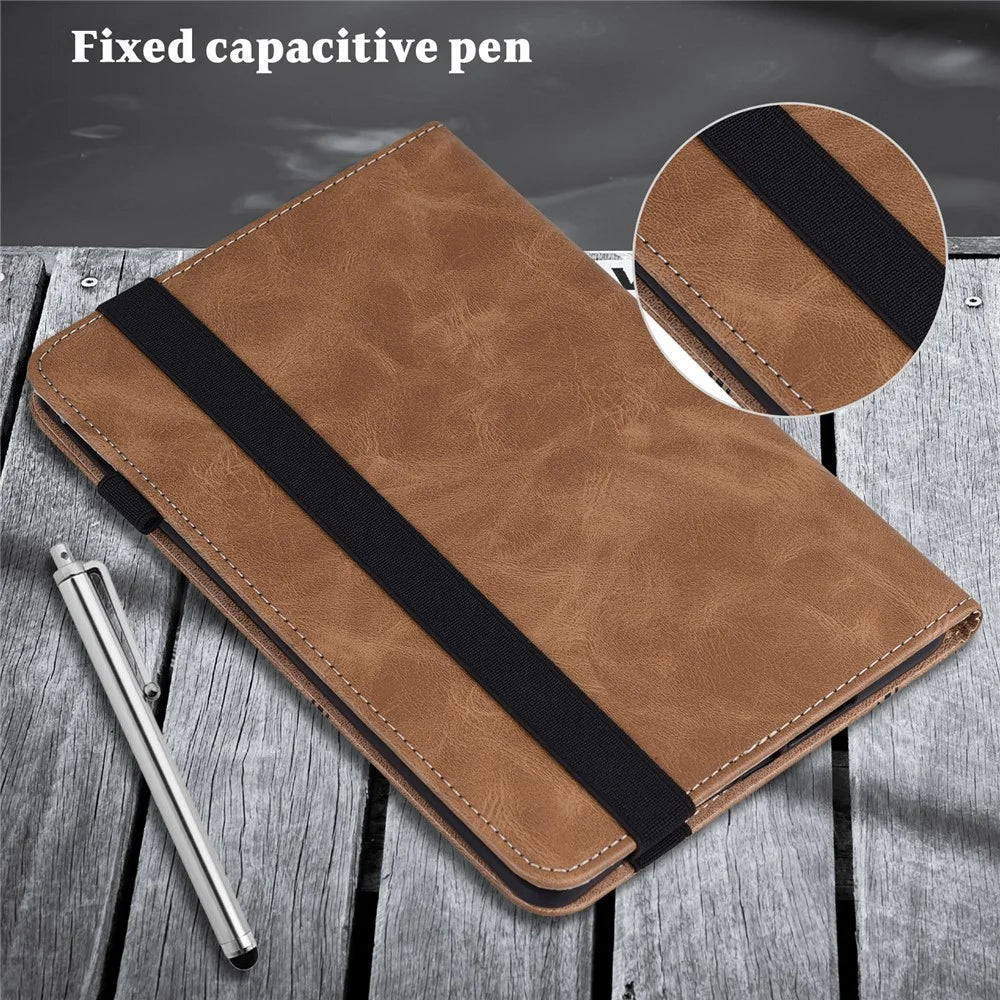 For Lenovo Tab M8 (4th Gen) 2024 TB-301XU / M8 (4th Gen) 2023 TB-300FU Line Imprinted Leather Drop-Proof Tablet Cover Stand with Card Slots - Brown - 7