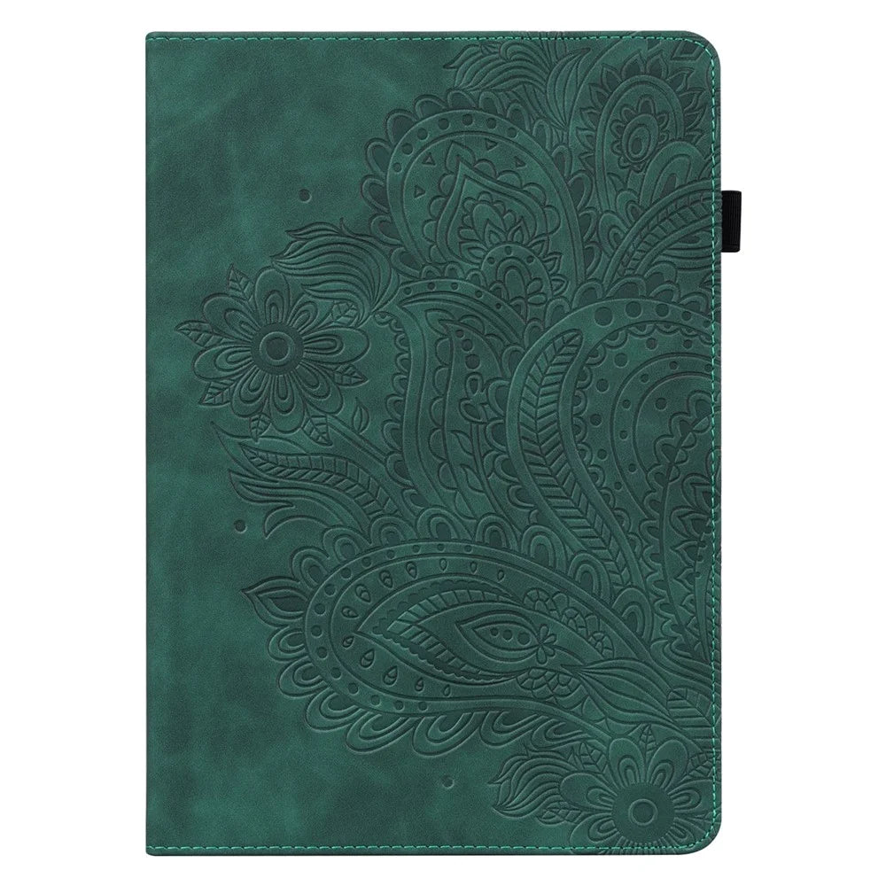 For Lenovo Tab P11 Gen 2 Flower Imprinting Tablet Shell PU Leather Card Holder Drop-proof Stand Case - Green - 2