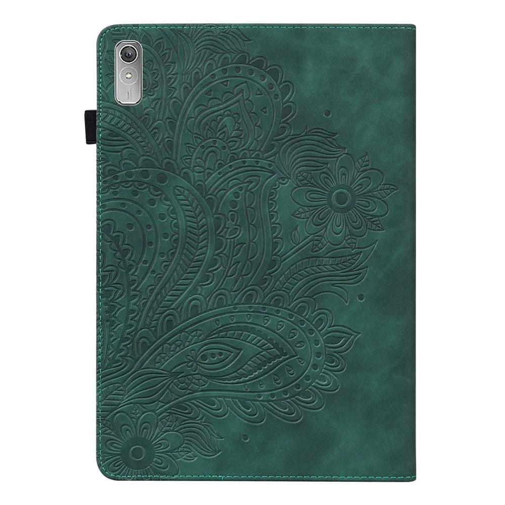 For Lenovo Tab P11 Gen 2 Flower Imprinting Tablet Shell PU Leather Card Holder Drop-proof Stand Case - Green - 3