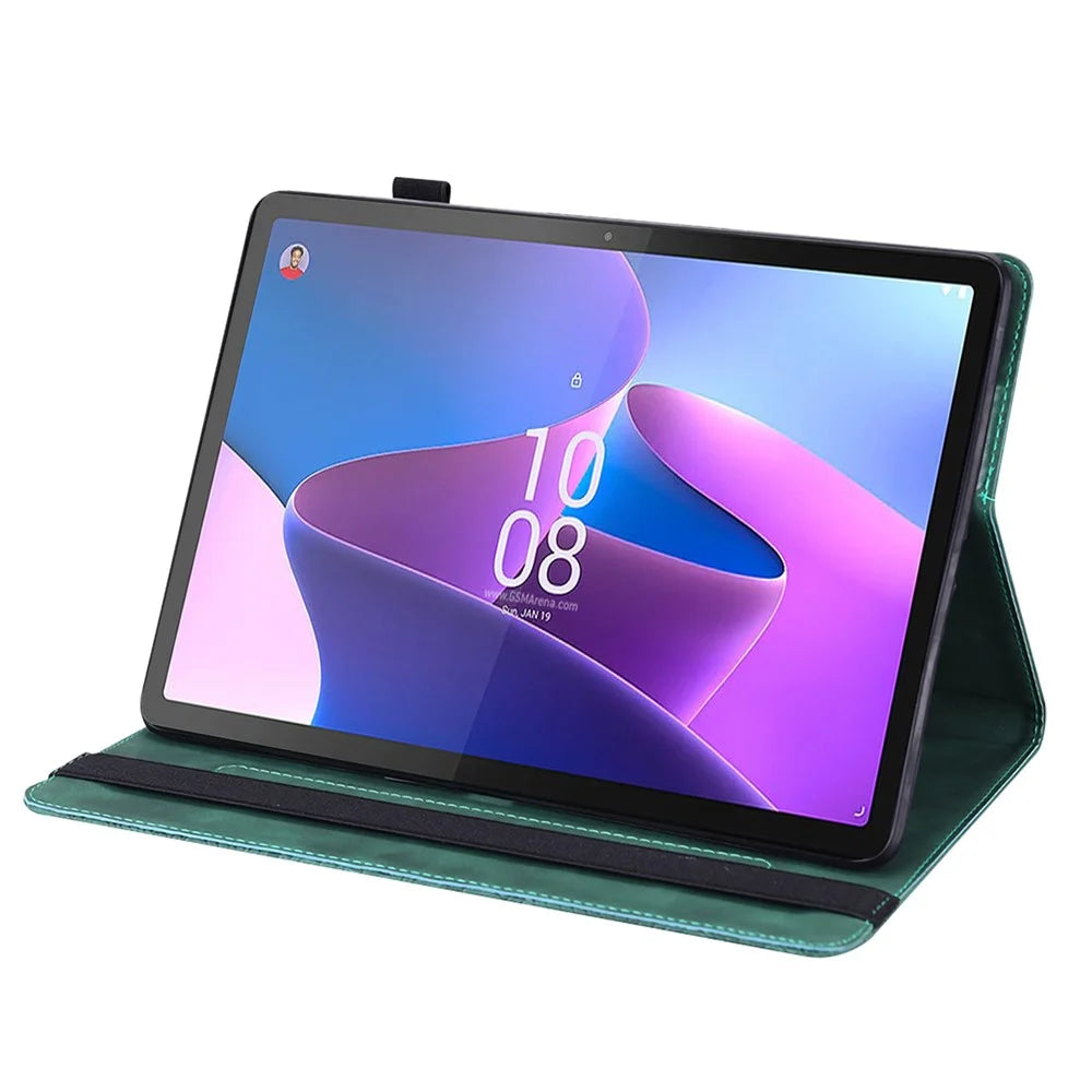 For Lenovo Tab P11 Gen 2 Flower Imprinting Tablet Shell PU Leather Card Holder Drop-proof Stand Case - Green - 4
