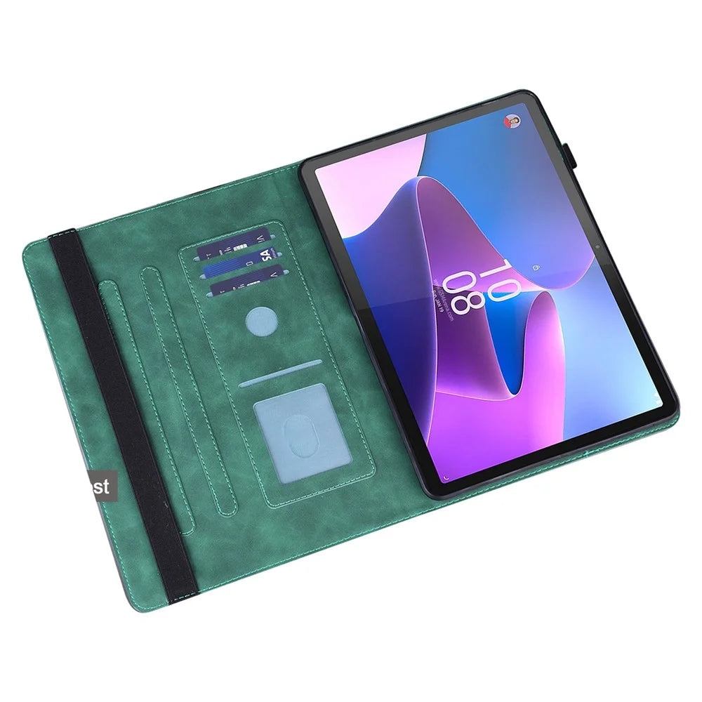 For Lenovo Tab P11 Gen 2 Flower Imprinting Tablet Shell PU Leather Card Holder Drop-proof Stand Case - Green - 5