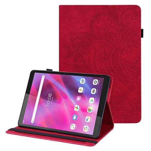 For Lenovo Tab M8 (4th Gen) 2024 TB-301XU / M8 (4th Gen) 2023 TB-300FU Flower Imprinting PU Leather Stand Case - Red - 1