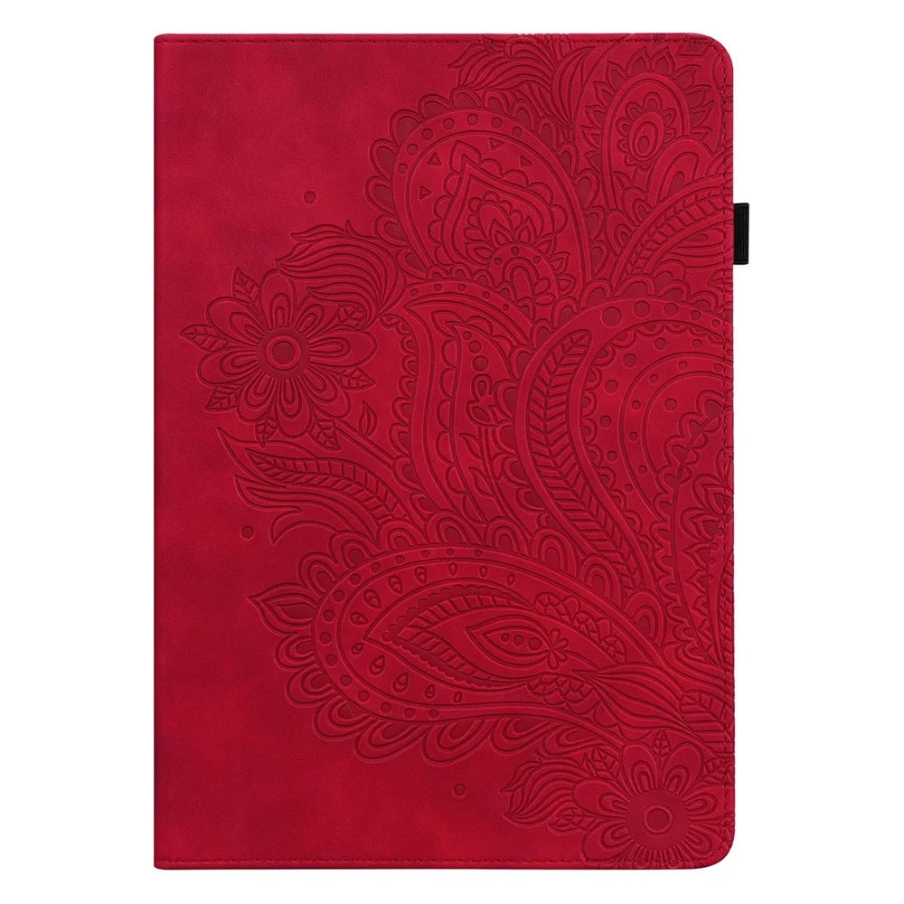For Lenovo Tab M8 (4th Gen) 2024 TB-301XU / M8 (4th Gen) 2023 TB-300FU Flower Imprinting PU Leather Stand Case - Red - 2