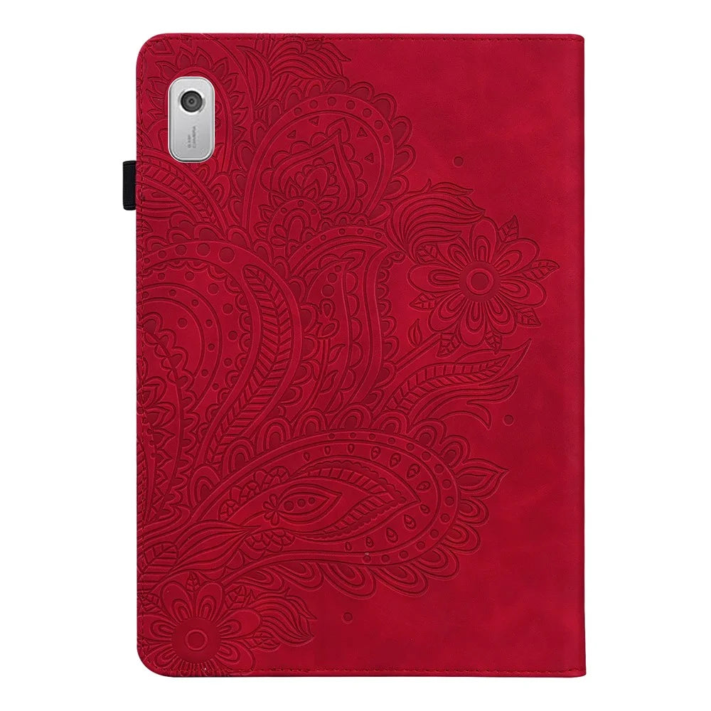For Lenovo Tab M8 (4th Gen) 2024 TB-301XU / M8 (4th Gen) 2023 TB-300FU Flower Imprinting PU Leather Stand Case - Red - 3