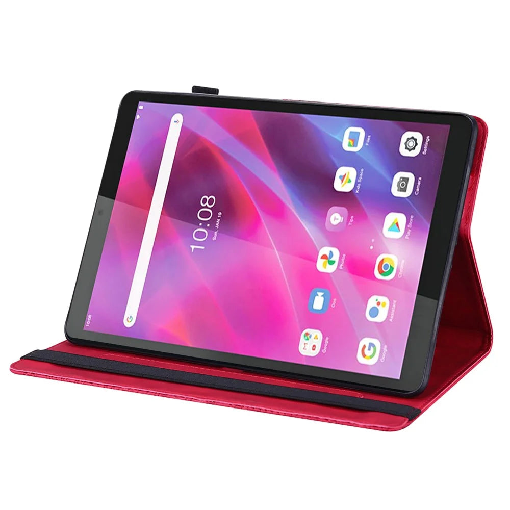 For Lenovo Tab M8 (4th Gen) 2024 TB-301XU / M8 (4th Gen) 2023 TB-300FU Flower Imprinting PU Leather Stand Case - Red - 4