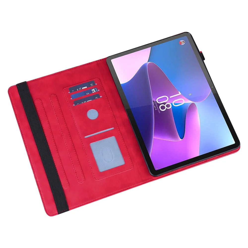 For Lenovo Tab M8 (4th Gen) 2024 TB-301XU / M8 (4th Gen) 2023 TB-300FU Flower Imprinting PU Leather Stand Case - Red - 5