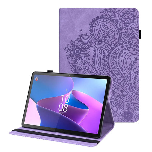For Lenovo Tab P11 Pro Gen 2 PU Leather Stand Drop-proof Case Flower Imprinting Card Holder Tablet Cover - Purple - 1