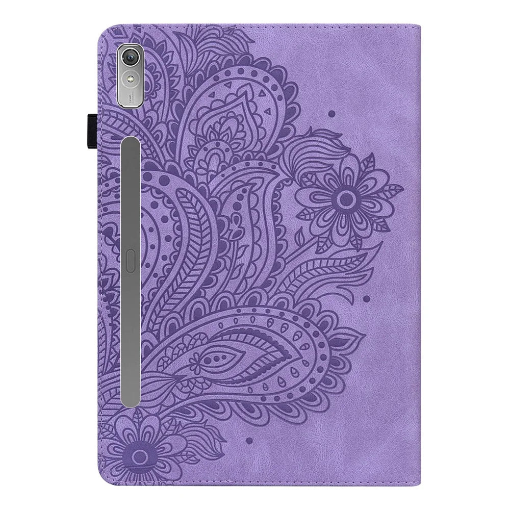 For Lenovo Tab P11 Pro Gen 2 PU Leather Stand Drop-proof Case Flower Imprinting Card Holder Tablet Cover - Purple - 3