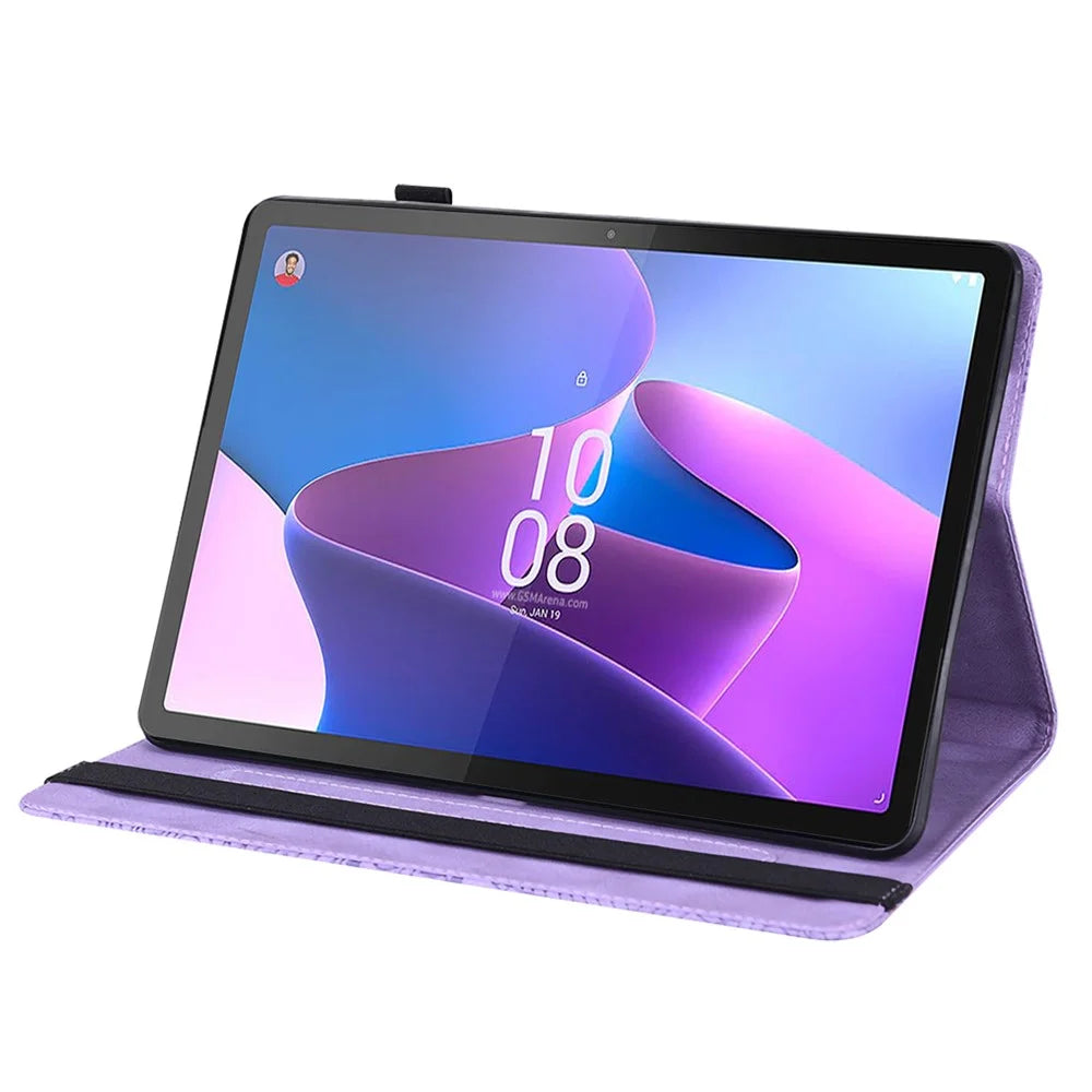 For Lenovo Tab P11 Pro Gen 2 PU Leather Stand Drop-proof Case Flower Imprinting Card Holder Tablet Cover - Purple - 4