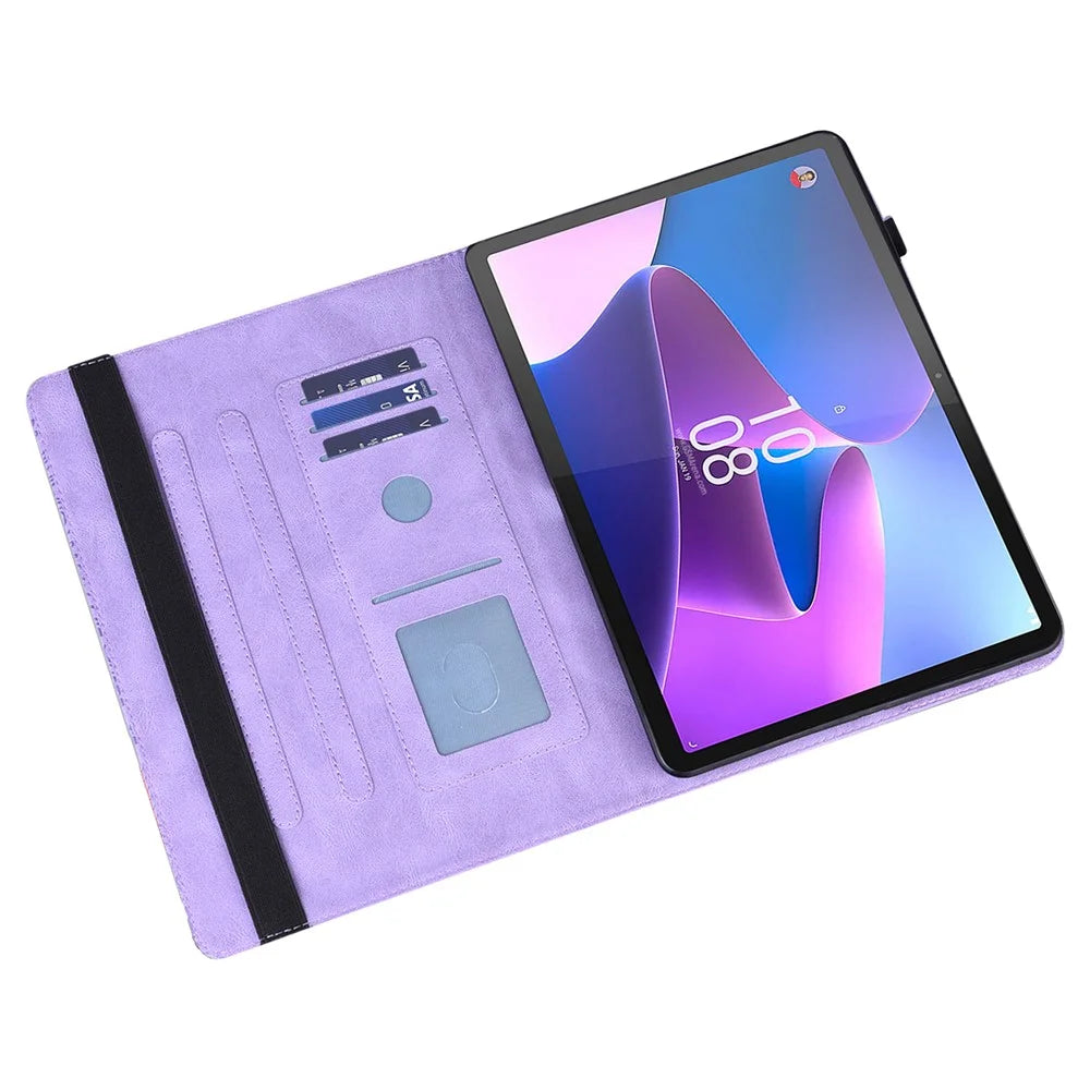 For Lenovo Tab P11 Pro Gen 2 PU Leather Stand Drop-proof Case Flower Imprinting Card Holder Tablet Cover - Purple - 5