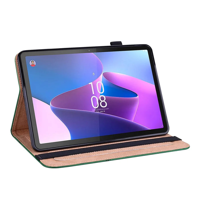 Tablet Case with Card Slots For Lenovo Tab P11 Gen 2 Line Imprinted Leather Protective Tablet Cover Stand - Green - 2