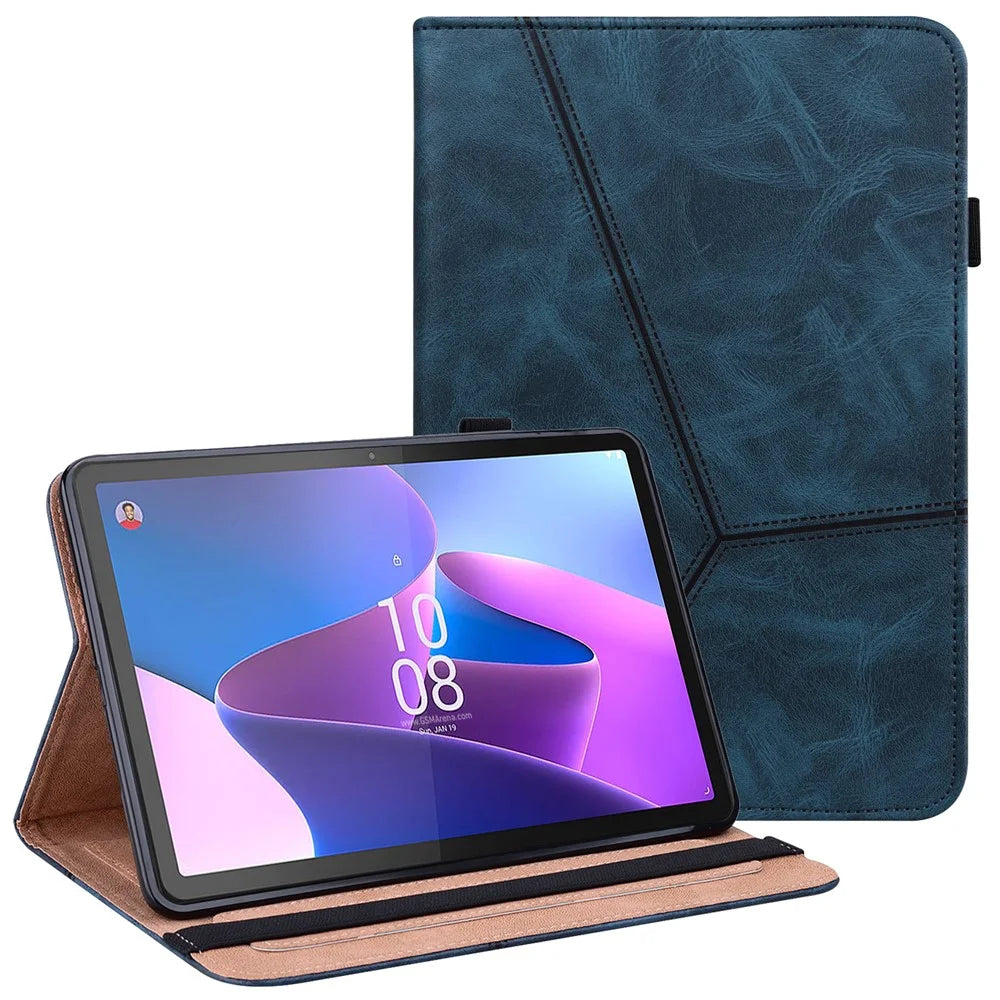 Leather Tablet Case for Lenovo Tab P11 Pro Gen 2 , Line Imprinted Anti-drop Tablet Cover Stand Card Holder - Blue - 1