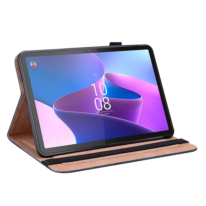 Leather Tablet Case for Lenovo Tab P11 Pro Gen 2 , Line Imprinted Anti-drop Tablet Cover Stand Card Holder - Blue - 2