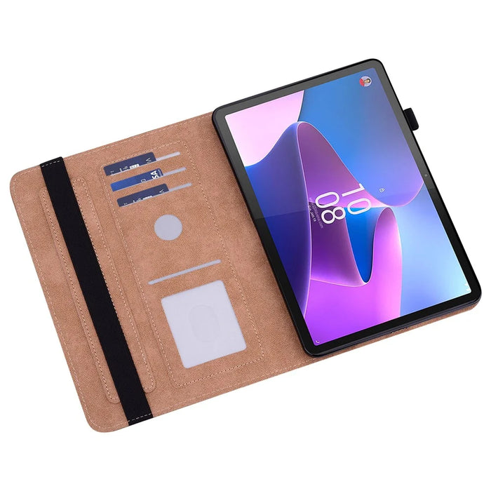 Leather Tablet Case for Lenovo Tab P11 Pro Gen 2 , Line Imprinted Anti-drop Tablet Cover Stand Card Holder - Blue - 3