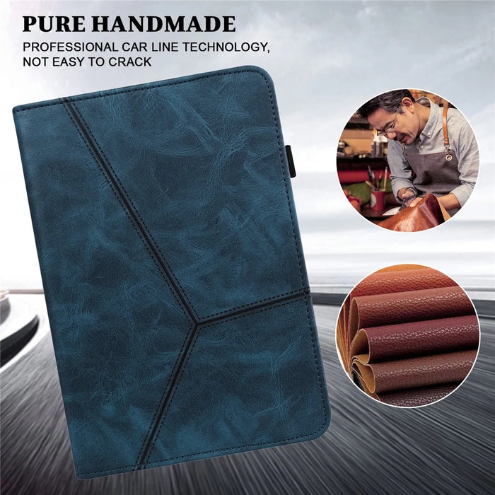 Leather Tablet Case for Lenovo Tab P11 Pro Gen 2 , Line Imprinted Anti-drop Tablet Cover Stand Card Holder - Blue - 4