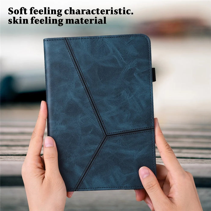 Leather Tablet Case for Lenovo Tab P11 Pro Gen 2 , Line Imprinted Anti-drop Tablet Cover Stand Card Holder - Blue - 6