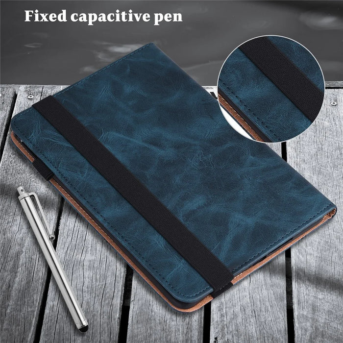 Leather Tablet Case for Lenovo Tab P11 Pro Gen 2 , Line Imprinted Anti-drop Tablet Cover Stand Card Holder - Blue - 7