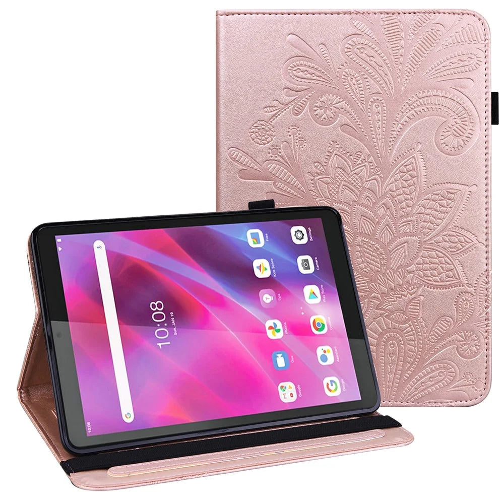 For Lenovo Tab M8 (4th Gen) 2024 TB-301XU / M8 (4th Gen) 2023 TB-300FU PU Leather Tablet Stand Case Flower Imprinting Wallet Tablet Cover - Rose Gold - 1