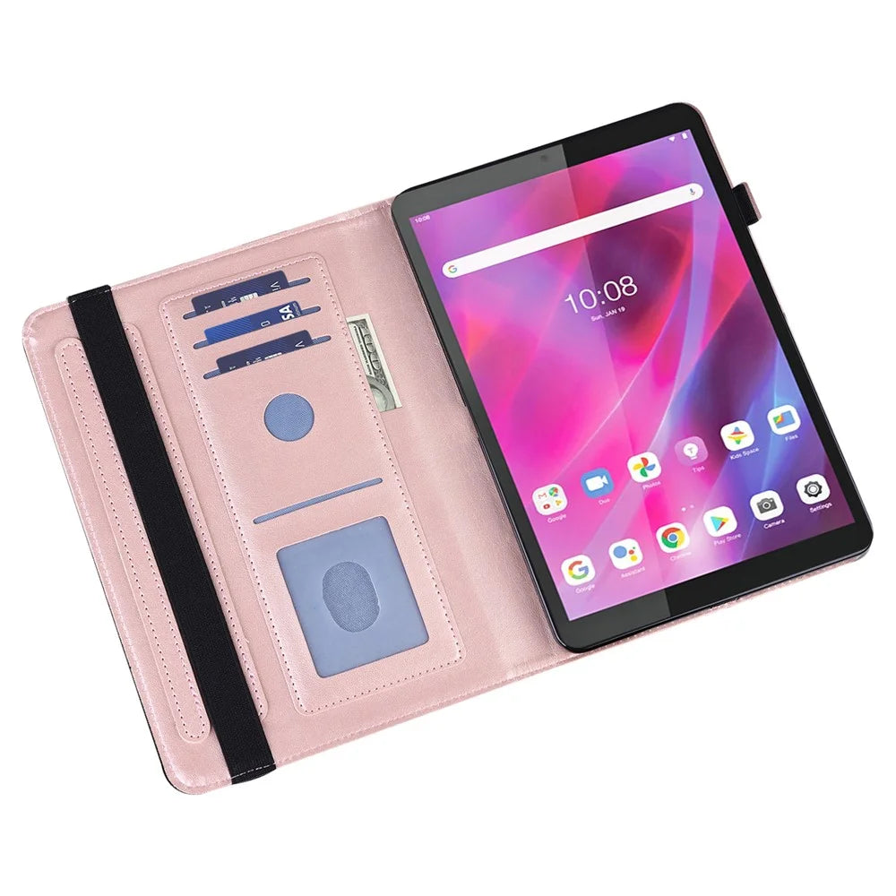 For Lenovo Tab M8 (4th Gen) 2024 TB-301XU / M8 (4th Gen) 2023 TB-300FU PU Leather Tablet Stand Case Flower Imprinting Wallet Tablet Cover - Rose Gold - 2