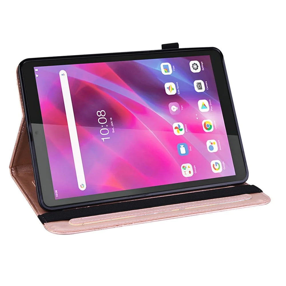 For Lenovo Tab M8 (4th Gen) 2024 TB-301XU / M8 (4th Gen) 2023 TB-300FU PU Leather Tablet Stand Case Flower Imprinting Wallet Tablet Cover - Rose Gold - 3
