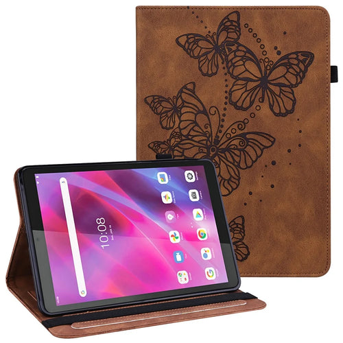 For Lenovo Tab M8 (4th Gen) 2024 TB-301XU / M8 (4th Gen) 2023 TB-300FU Leather Case Butterfly Imprinted Card Holder Stand Tablet Cover - Brown - 1