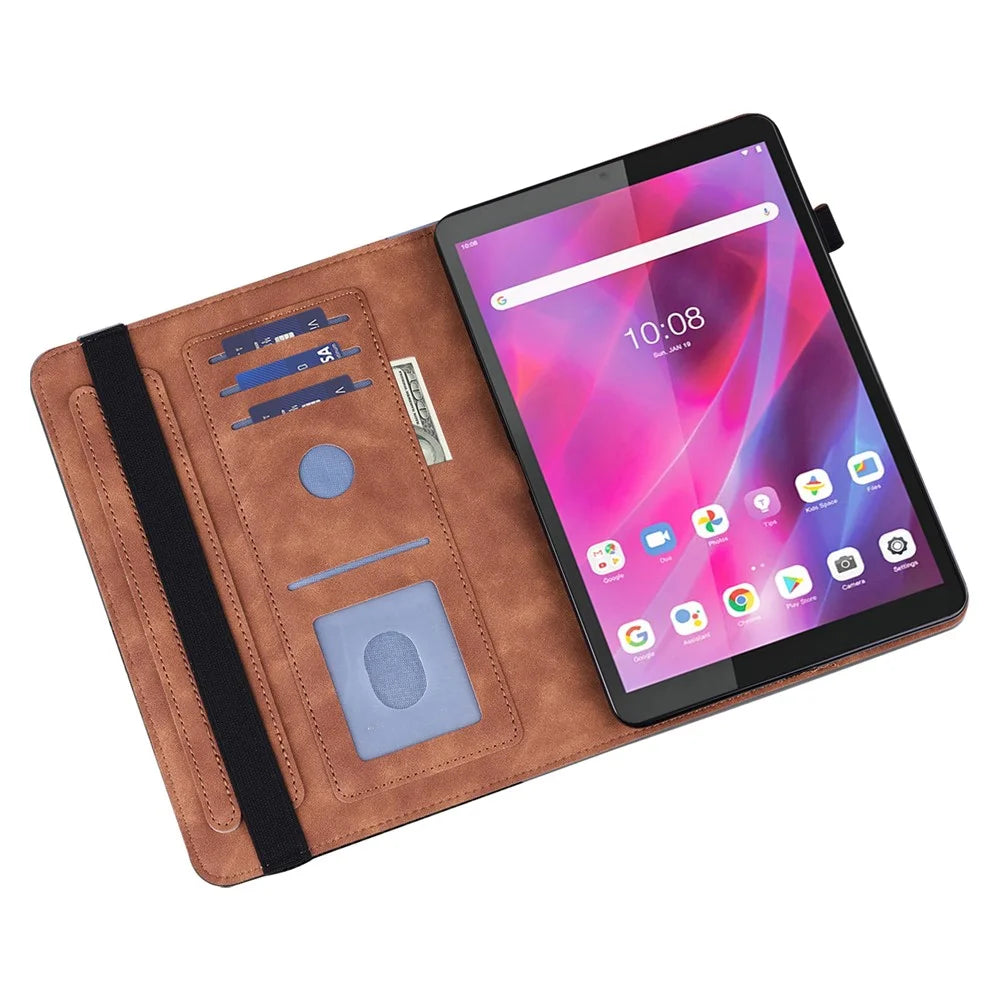 For Lenovo Tab M8 (4th Gen) 2024 TB-301XU / M8 (4th Gen) 2023 TB-300FU Leather Case Butterfly Imprinted Card Holder Stand Tablet Cover - Brown - 2
