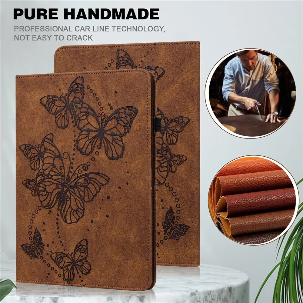 For Lenovo Tab M8 (4th Gen) 2024 TB-301XU / M8 (4th Gen) 2023 TB-300FU Leather Case Butterfly Imprinted Card Holder Stand Tablet Cover - Brown - 4