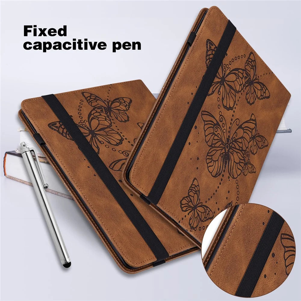 For Lenovo Tab M8 (4th Gen) 2024 TB-301XU / M8 (4th Gen) 2023 TB-300FU Leather Case Butterfly Imprinted Card Holder Stand Tablet Cover - Brown - 6