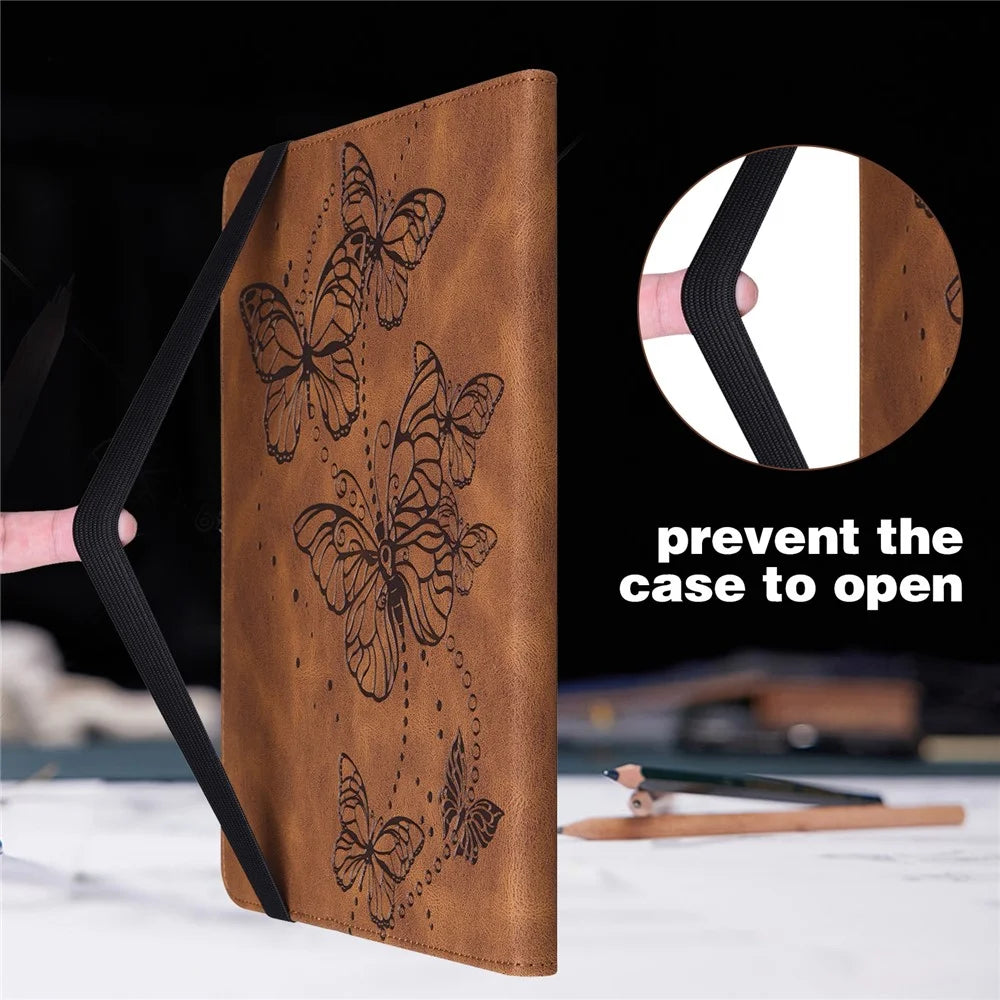 For Lenovo Tab M8 (4th Gen) 2024 TB-301XU / M8 (4th Gen) 2023 TB-300FU Leather Case Butterfly Imprinted Card Holder Stand Tablet Cover - Brown - 7