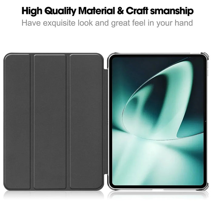 For OnePlus Pad Tri-fold Stand Tablet Case Auto Wake / Sleep Tablet Leather Cover - Black - 2